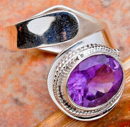 NATURAL AMETHYST SOLID SILVER RING-cuff design